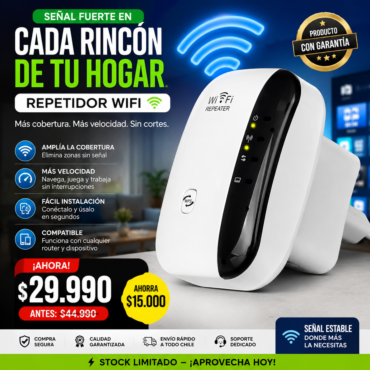Repetidor WiFi Pro | Señal Fuerte en Toda tu Casa