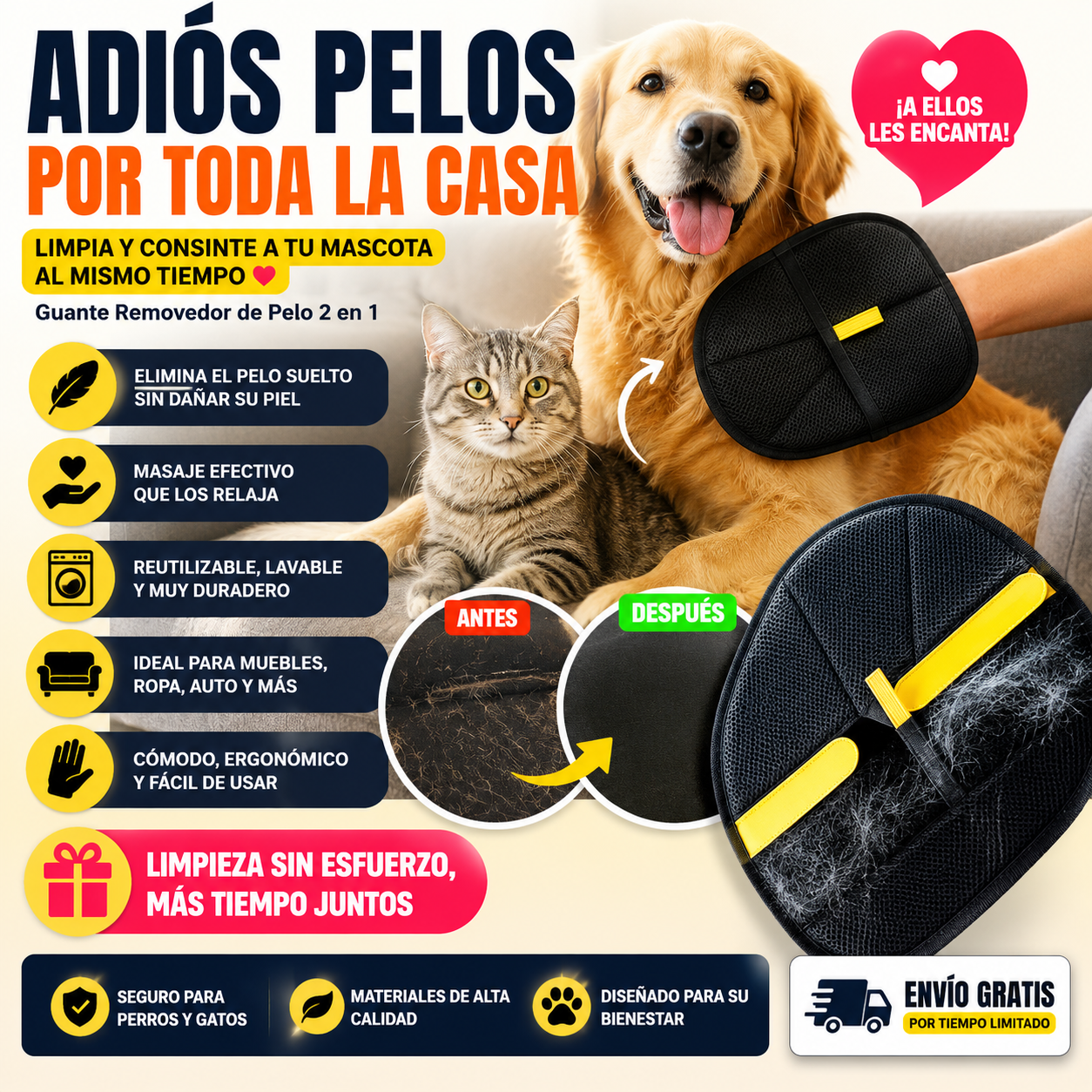 🐾Guante Quita Pelos - Mantén muebles, ropa y auto libres de pelos